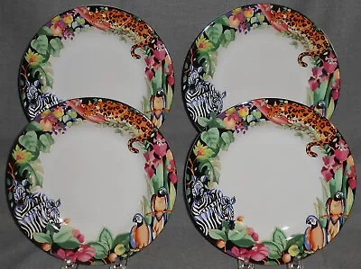 1993 Set (4) Vitromaster RAIN FOREST PATTERN Stoneware SALAD PLATES • $31.99