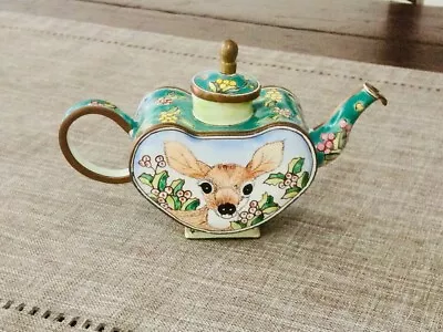 1999 Kelvin Chen Enamel Over Copper Miniature Teapot Deer / Fawn No. 143 • $36