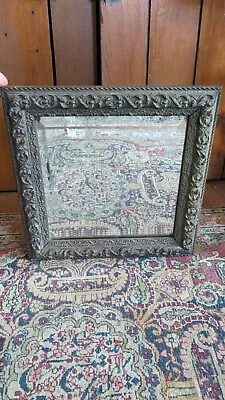 Antique Early Country Carved Wood Framed Beveled Glass Mirror 13  Patina • $68