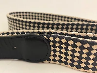 LACOSTE Mens Leather Fabric Belt Black White Woven Checkered Sz 40 #25056 • $22.49