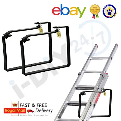 Rolson 2pc Lockable Ladder Storage Hooks Brackets Tools • £10.49