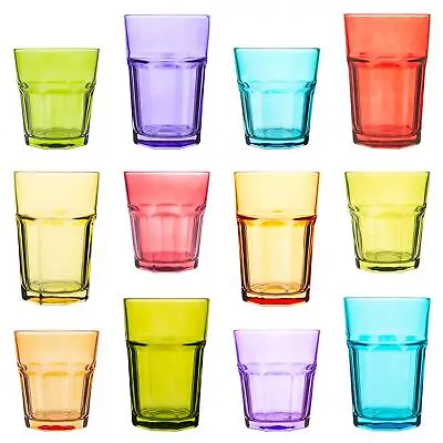 12x Coloured Water Glasses Vibrant Multicoloured Party Tumblers 305ml 6 Colours • £30