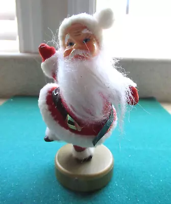 5 3/4  Tall Vintage Flocked Dancing Waving Santa W/ Plastic Face - AS IS • $14.99