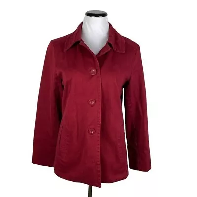 Merona 4-Button Red Long Sleeve Cuffed Cotton Blazer Jacket Women's Medium Lined • $17.97