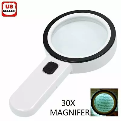 30X Jumbo Handheld Magnifying Glass W/ 12 Bright LED Light Illuminated Magnifier • $8.18