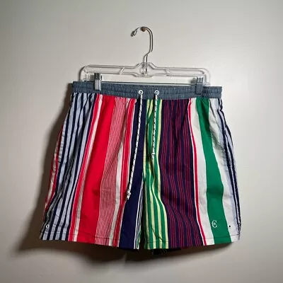 VTG 80s Nino Cerruti Sport Paris Striped Retro Swim Trunks Beach Shorts Sz. L • $24.99