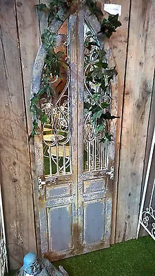 Beautiful Rustic Wrought Iron & Wooden Door Style Garden Mirror Large 3377 • £189.99