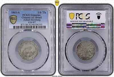 Anhalt Bernburg Germany 1/6 Thaler Silver Au Coin 1861 A Year Km#87 Pcgs Grading • $89