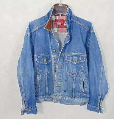 Vintage MARLBORO COUNTRY STORE Mens Leather Collar Denim Jean Jacket Size M • $45