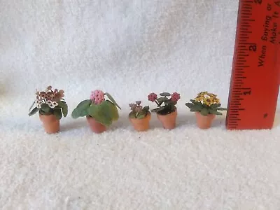 5 Vtg Tiny Dollhouse Miniature Terra Cotta Clay Pots With Flowers • $15.99