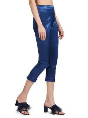 $99.99 • Buy New Staud Mikayel Pants Satin Cropped Capri Sheen Zip Side Midnight Blue Size 10
