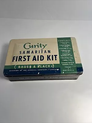 Vintage 1950's Curity Samaritan First Aid Kit (Bauer & Black) Metal Flip Top Box • $16