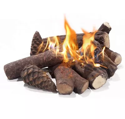 8PCS Ceramic Wood Gas Fireplace Log Pine Cone Set Imitation Wood Propane Firepit • $26.99