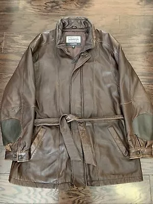 Vintage WILSON’S LEATHER Pelle Studio Brown Aviator Flight Duster Jacket Mens XL • $78