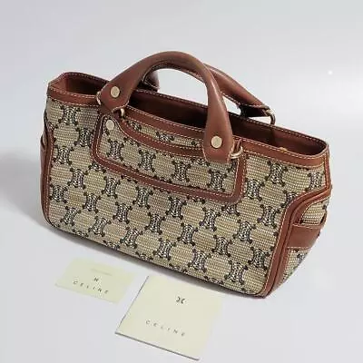 CELINE Paris Macadam Boogie Bag Handbag Canvas Leather Brown Size H20xW35xD16cm • $324.99