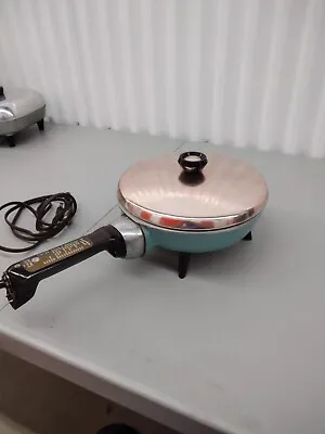 Vintage RARE TEAL General Electric No. 26C100 Electric Skillet W/ Copper Lid • $69.99