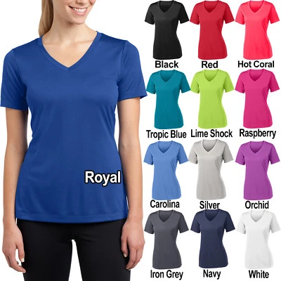 $5.85 • Buy Ladies Moisture Wicking T-Shirt V-Neck Dry Fit Womens Tee Top XS-4XL NEW