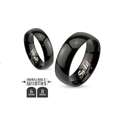 New Men's Women's Black Glossy Mirror Polished Stainless Steel Dome Band Ring • £5.52