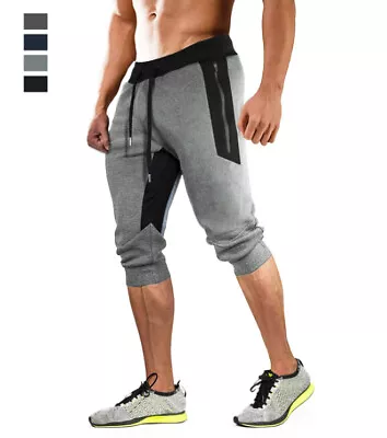 Mens 3/4 Capri Shorts Casual Joggers Pants Gym Workout Running Sport Sweatshorts • $20.97