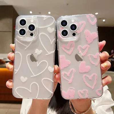 Girls Heart Clear Shockproof Case Cover For IPhone 15 Pro Max 14 13 12 11 XR 8 7 • £2.55