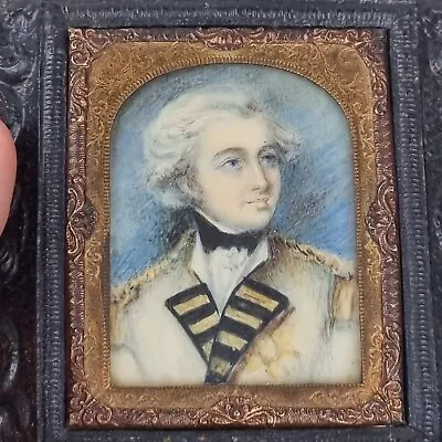 Antique 19th Century Portrait Miniature Gentleman French Naval Officer • £295