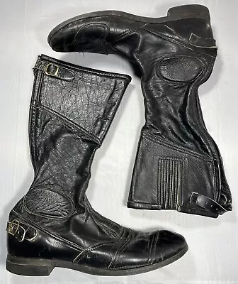 Vintage Bates Black Soft Leather Motorcycle Boots Zip & Buckles Mens Size 11.5 • $68