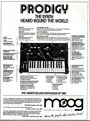 Vtg 70s 80s MOOG PRODIGY MAGAZINE PRINT AD Synthesizer PINUP PAGE • $7.99