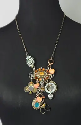 Vintage Hearts Flower Mirrors Multi Charm Pendant Necklace Multicolor  24  • $35