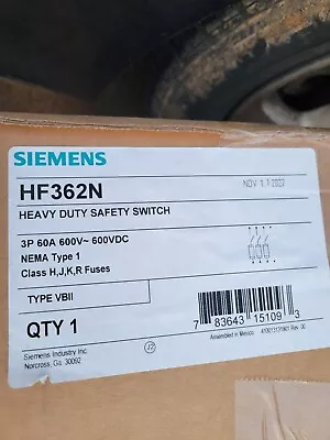 Siemens HF362N 60 Amp 600v Fused Indoor 3 Phase With Neutral Disconnect DIS1100 • $125