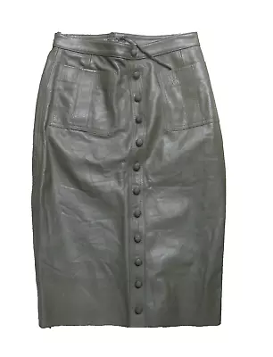 AJE Midi Leather Pencil Skirt Sz 8 Olive Green Metal Buttons Pockets • $65