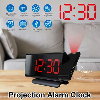 $29.95 • Buy LED Digital Projection Alarm Clock Projector Time LCD Display USB Port FM Radio 