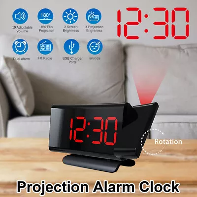 LED Digital Projection Alarm Clock Projector Time LCD Display USB Port FM Radio  • $29.85