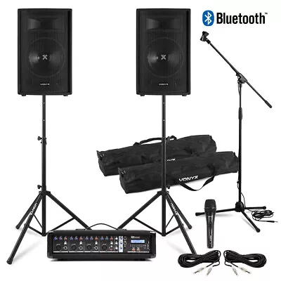 Complete PA System Package - SL10 PA Speakers Mixer Amp Microphone & Stands • £439