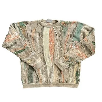 Coogi Vintage 3D Abstract Knit Neutral Cotton Multicolor Neutrals Sweater Medium • $299