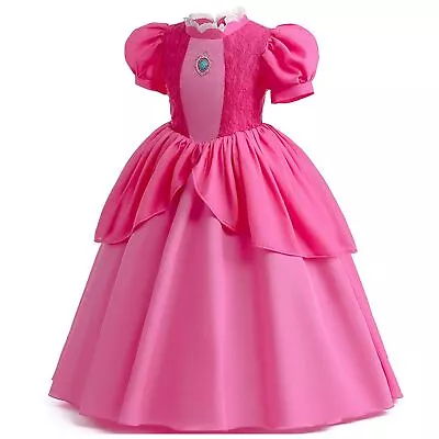 Girls Princess Peach Super Mario Cosplay Costume Dress Kids Party Birthday Dress • $29.66