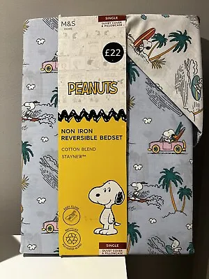 Marks & Spencer Snoopy Peanuts Single Duvet Cover With Pillowcase Reversible • £16