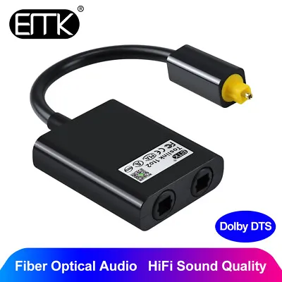 EMK Dual Port Toslink Digital Optic Adapter Splitter Fiber Audio Cable 1in 2out • $7.64