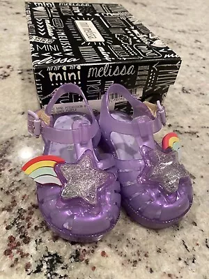 Mini Melissa Glitter Star Rainbow Jelly Mary Jane Fisherman Sandals Hook Size 5 • $22.99