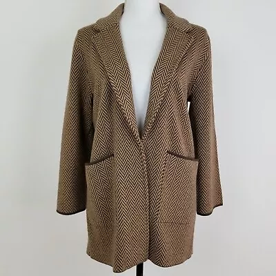 J Crew Womens Brown Beige Tan Knit Herringbone Jacket Pockets Long Sleeve Coat S • $55.99