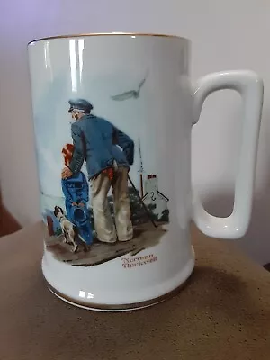 Norman Rockwell Mug Cup Stein Coffee Nautical Looking Out To Sea 1985 Gold Trim • $4.99