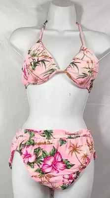 Venus Bikini Swimsuit 2 Pc XL Pink Vtg 90's Hawaiian Floral String Tie C Cup • $29.95