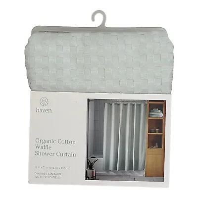 Haven Shower Curtain Organic Cotton Waffle Sky Grey 72  X 72  Green Minimalist • $24.65