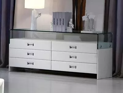 Design Sideboard Glass Shelf Leather Chest Of Drawers Cabinet Lowboard New White • £1378.29