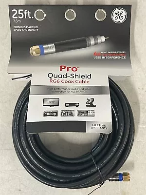 GE 25' Pro Quad Shield RG6 Coax Cable 3GHZ Digital By Jasco Audio & Video 33531 • $18.99