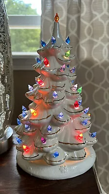 $35 • Buy Vintage WHITE Ceramic 11” Christmas Tree Colored Lights & Lite Up Base