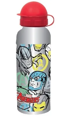 Avengers Aluminium Drinks Bottle 500ml Silver Red Cap • $13.29