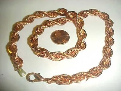 VINTAGE POLISHED COPPER COATED STEEL THICK 9mm. ROPE CHAIN 18  NECKLACE V821 • $4.49