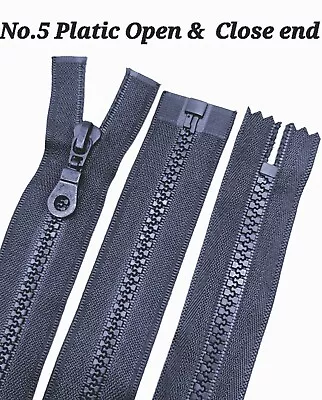 £3.99 • Buy Black Chunky  Plastic Zips No5 Moulded  Open And  Closed End Sizes 10cm To 203cm