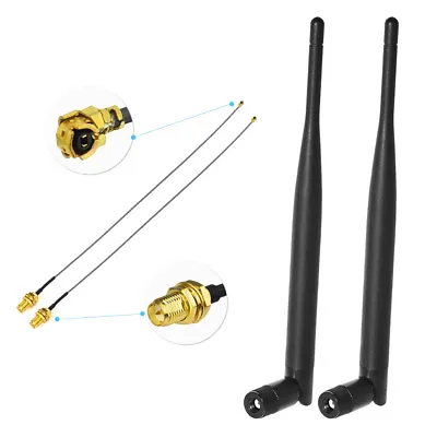 2x 6dBi 2.4GHz 5GHz Dual Band WiFi RP-SMA Antenna + 2 X U.fl IPEX Cable N8S5 • $7.99