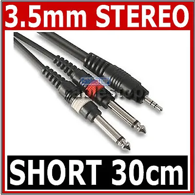 HIGH QUALITY 3.5mm Mini STEREO Jack To 2x 6.35mm 1/4  MONO Male Plugs Cable 30cm • £4.27